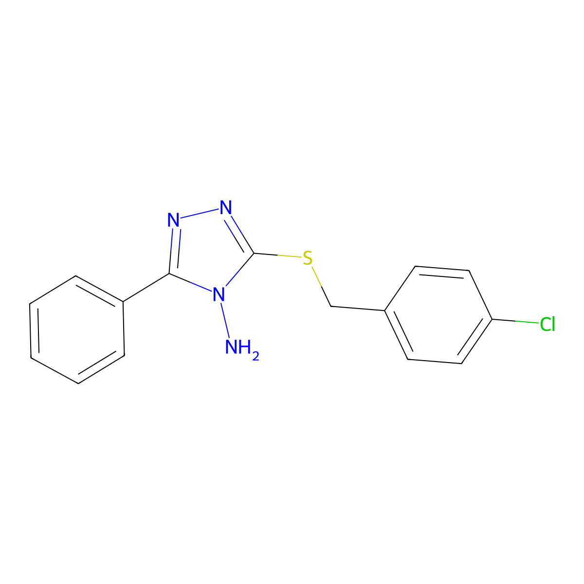 3-[(4-chlorobenzyl)sulfanyl]-5-phenyl-4H-1,2,4-triazol-4-ylamine molecular structure, CAS 860609-05-8