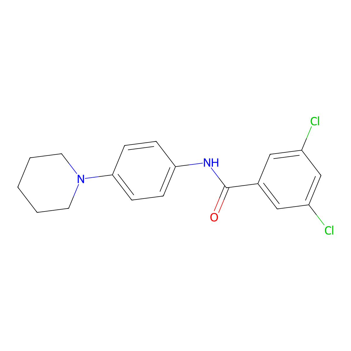 3,5-dichloro-N-(4-piperidinophenyl)benzenecarboxamide molecular structure, CAS 860609-12-7