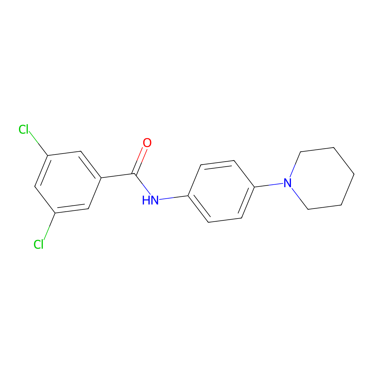 3,5-dichloro-N-(4-piperidinophenyl)benzenecarboxamide molecular structure, CAS 860609-12-7