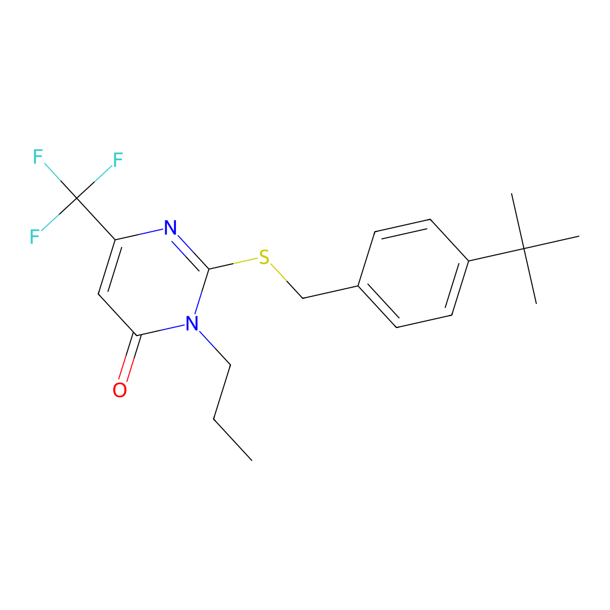2-{[4-(tert-butyl)benzyl]sulfanyl}-3-propyl-6-(trifluoromethyl)-4(3H)-pyrimidinone molecular structure, CAS 860609-19-4