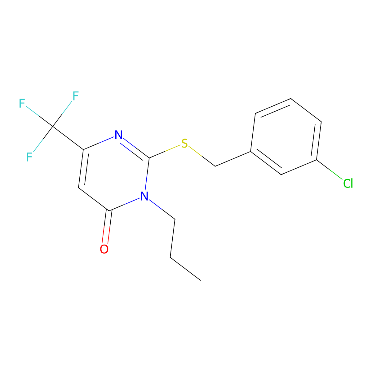 2-[(3-chlorobenzyl)sulfanyl]-3-propyl-6-(trifluoromethyl)-4(3H)-pyrimidinone molecular structure, CAS 860609-23-0