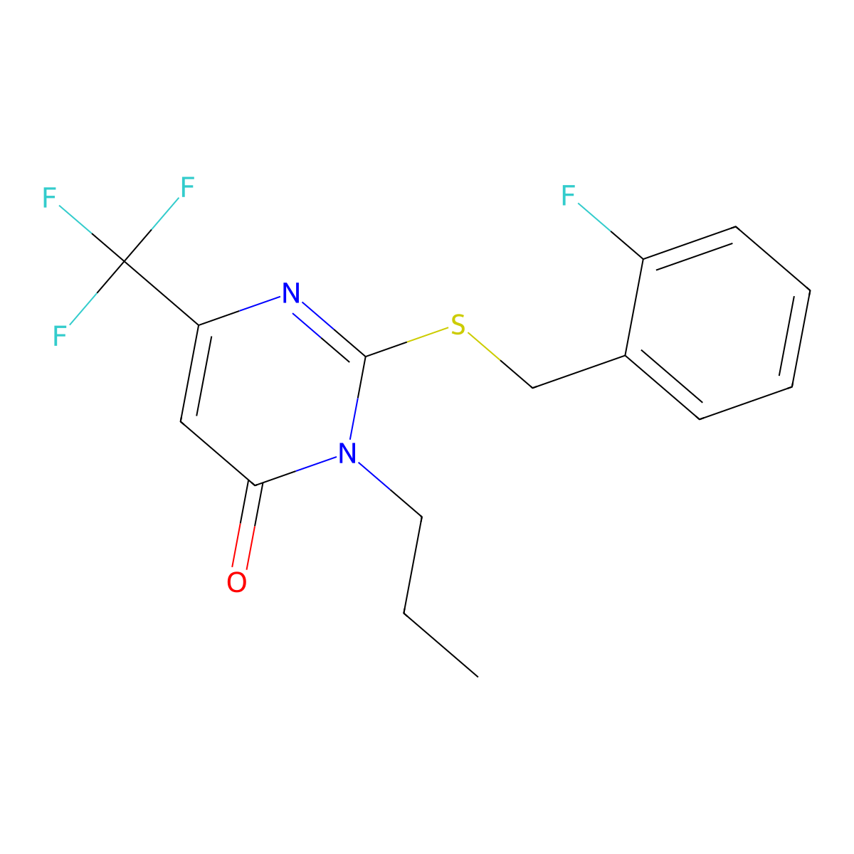 2-[(2-fluorobenzyl)sulfanyl]-3-propyl-6-(trifluoromethyl)-4(3H)-pyrimidinone molecular structure, CAS 860609-24-1