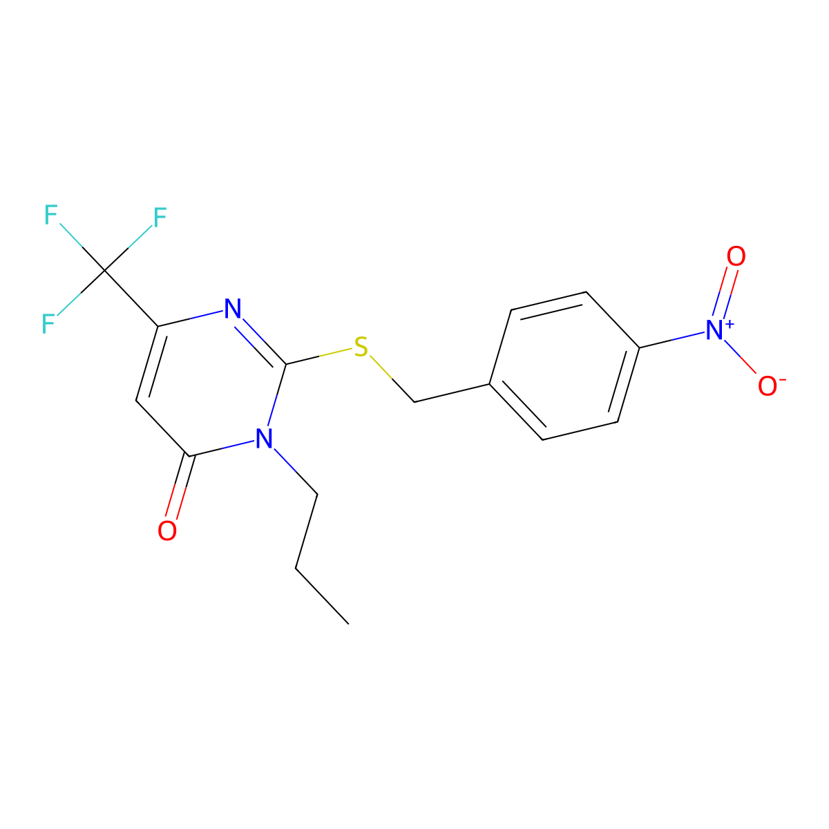 2-[(4-nitrobenzyl)sulfanyl]-3-propyl-6-(trifluoromethyl)-4(3H)-pyrimidinone molecular structure, CAS 860609-27-4