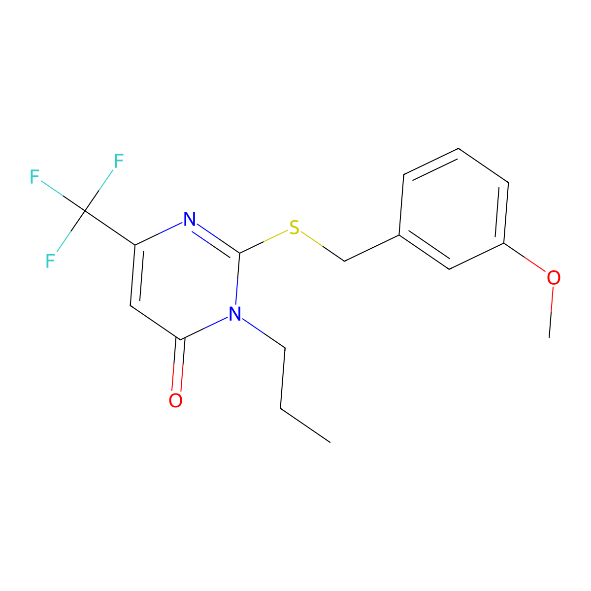 2-[(3-methoxybenzyl)sulfanyl]-3-propyl-6-(trifluoromethyl)-4(3H)-pyrimidinone molecular structure, CAS 860609-28-5