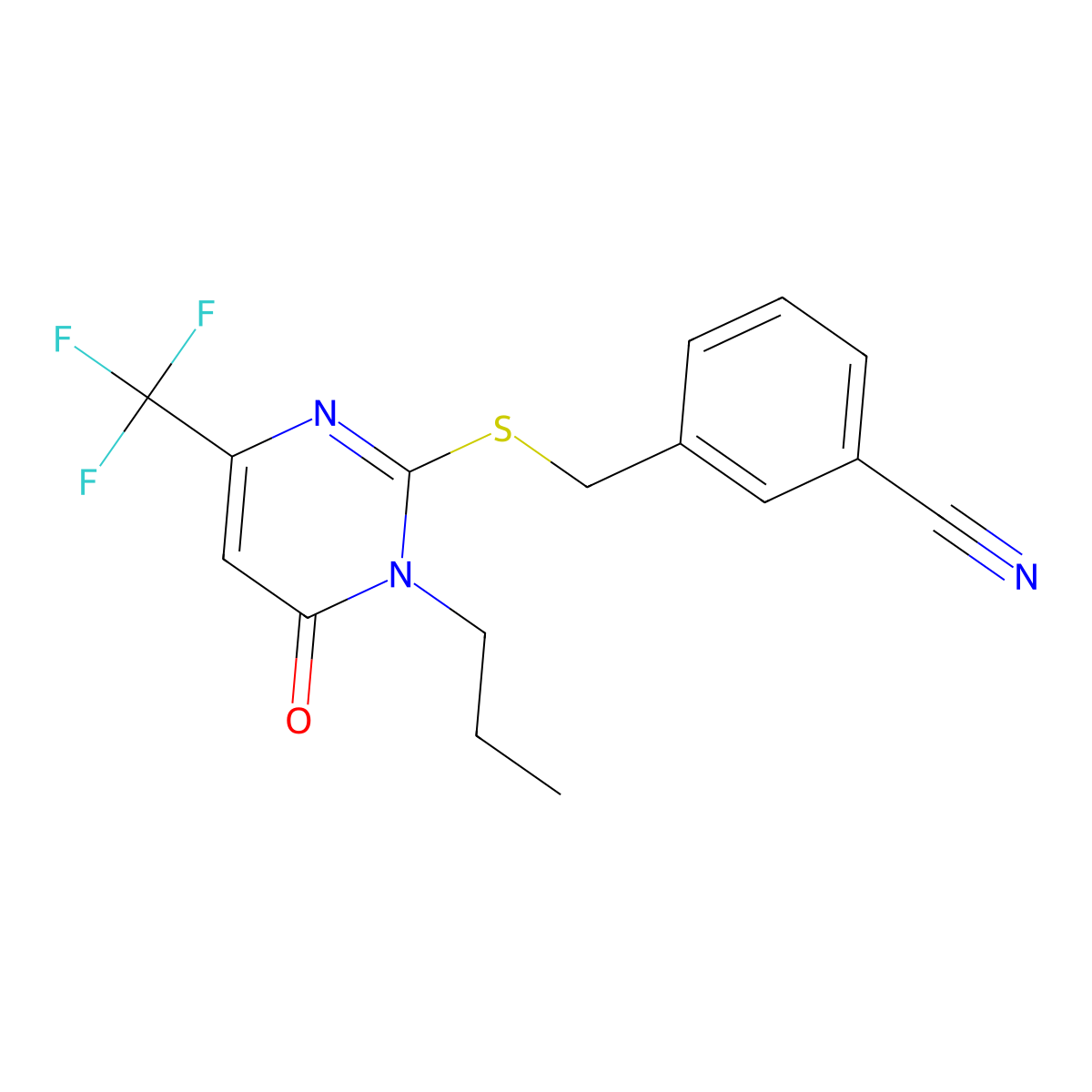 3-({[6-Oxo-1-propyl-4-(trifluoromethyl)-1,6-dihydro-2-pyrimidinyl]sulfanyl}methyl)benzenecarbonitrile molecular structure, CAS 860609-29-6