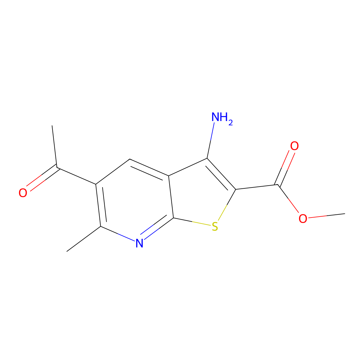 Methyl 5-acetyl-3-amino-6-methylthieno[2,3-b]pyridine-2-carboxylate molecular structure, CAS 860609-51-4
