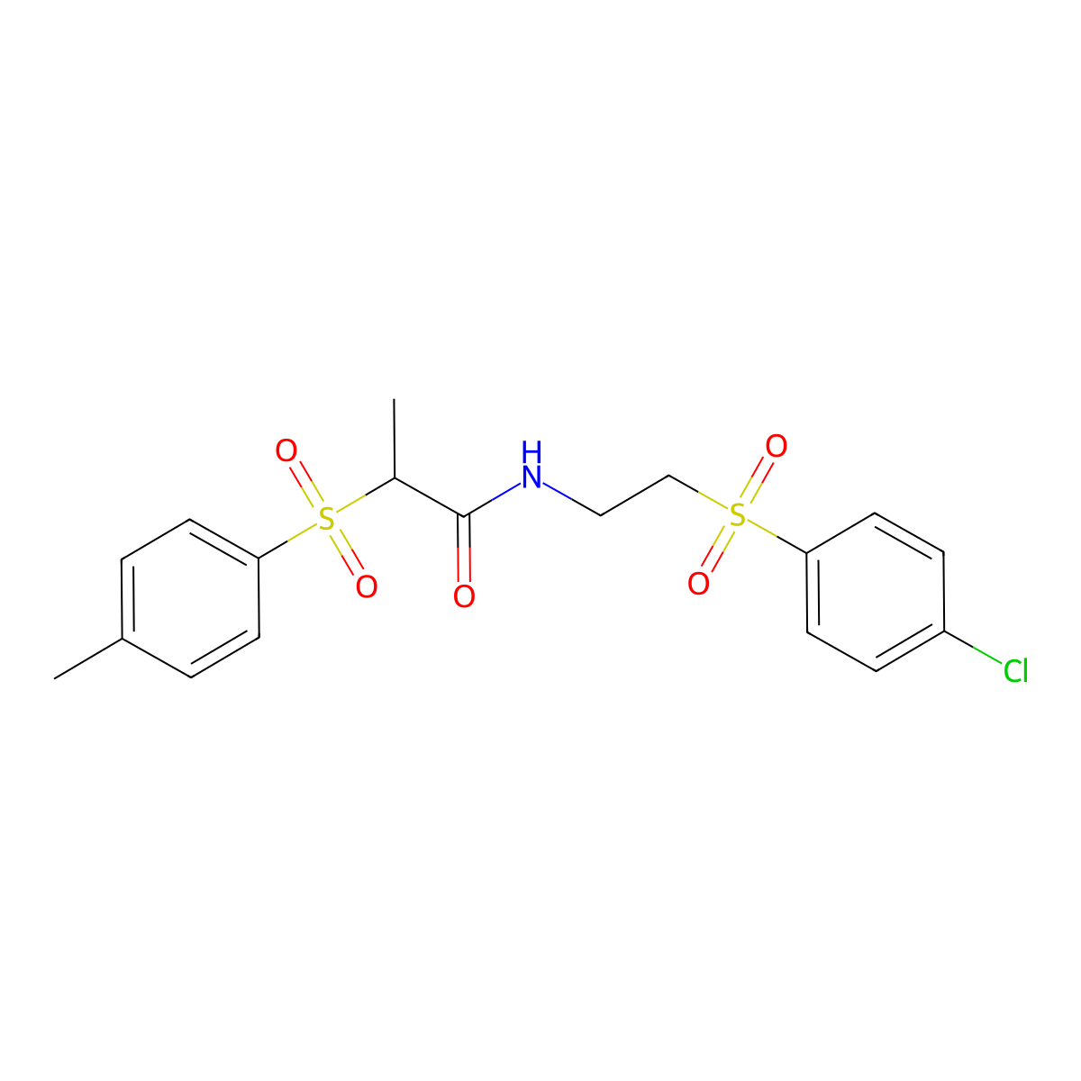 N-{2-[(4-chlorophenyl)sulfonyl]ethyl}-2-[(4-methylphenyl)sulfonyl]propanamide molecular structure, CAS 860609-56-9