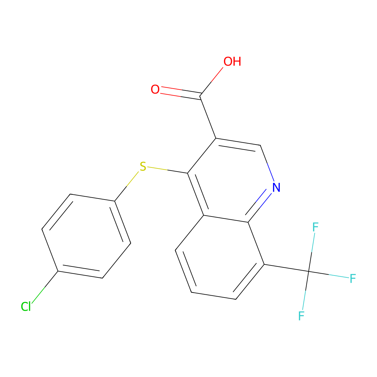 4-(4-chlorophenyl)sulfanyl-8-(trifluoromethyl)quinoline-3-carboxylic Acid molecular structure, CAS 860609-91-2