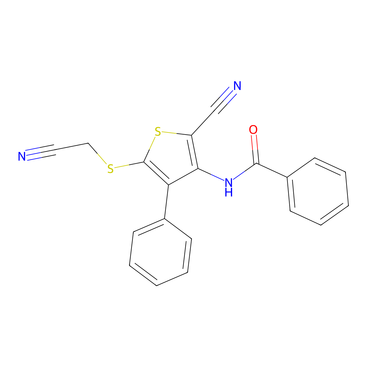 N-{2-cyano-5-[(cyanomethyl)sulfanyl]-4-phenyl-3-thienyl}benzenecarboxamide molecular structure, CAS 860609-92-3