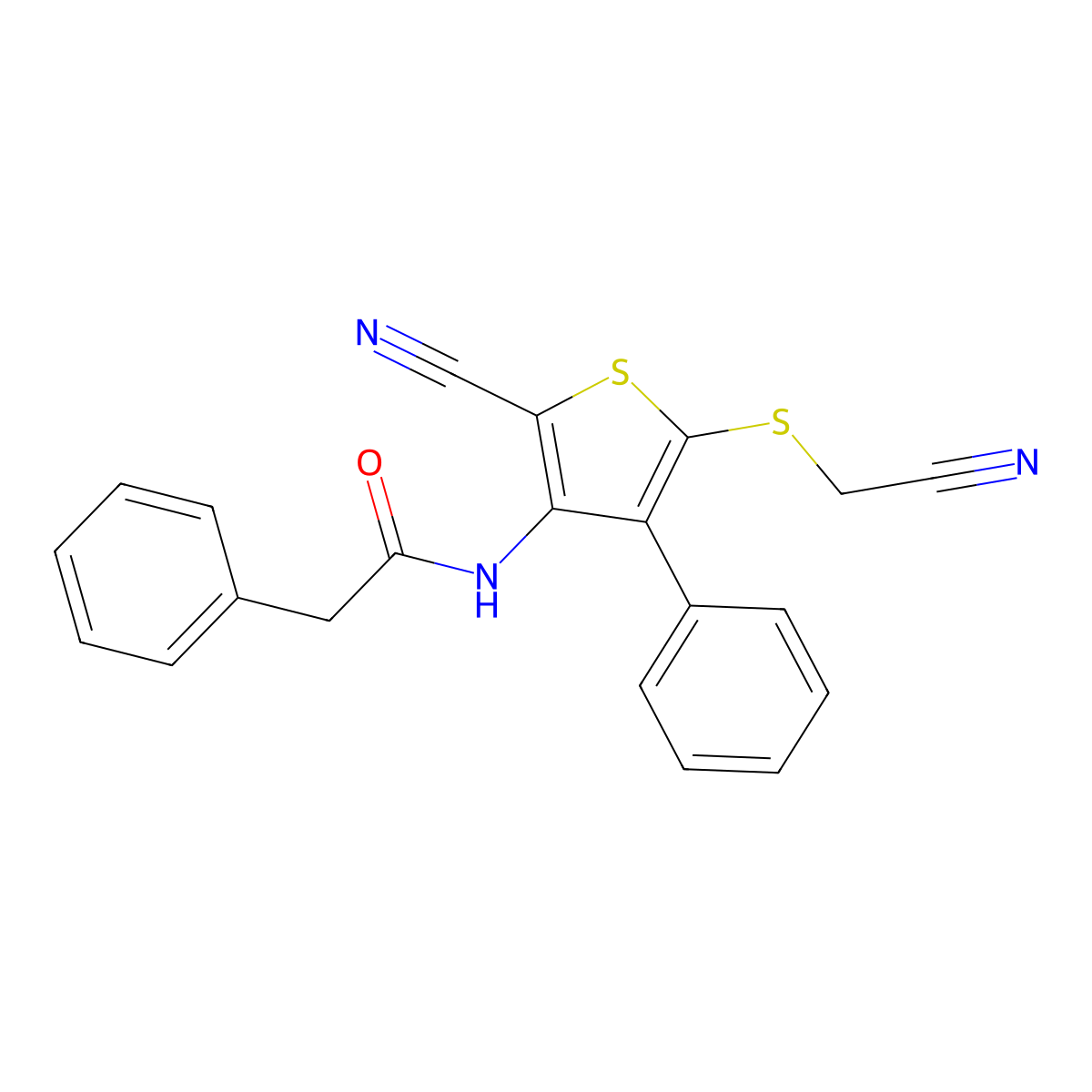 N-{2-cyano-5-[(cyanomethyl)sulfanyl]-4-phenyl-3-thienyl}-2-phenylacetamide molecular structure, CAS 860609-98-9
