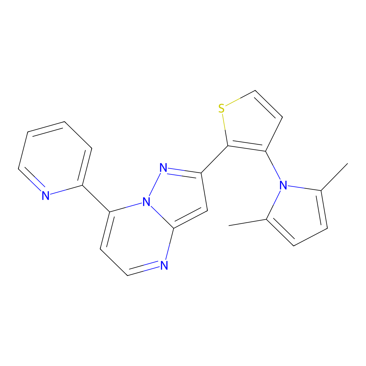 2-[3-(2,5-dimethyl-1H-pyrrol-1-yl)-2-thienyl]-7-(2-pyridinyl)pyrazolo[1,5-a]pyrimidine molecular structure, CAS 860610-17-9