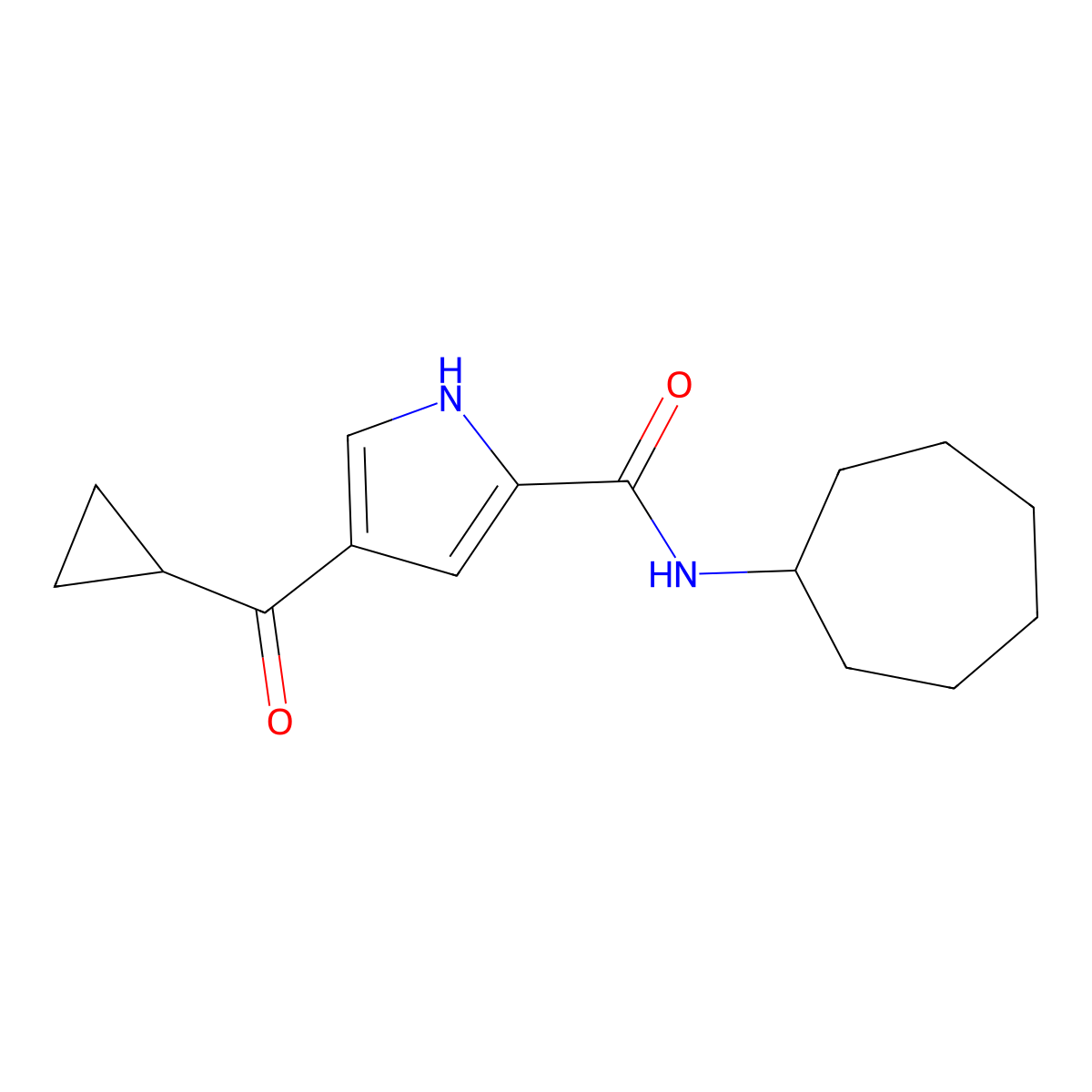 N-cycloheptyl-4-(cyclopropylcarbonyl)-1H-pyrrole-2-carboxamide molecular structure, CAS 860610-18-0