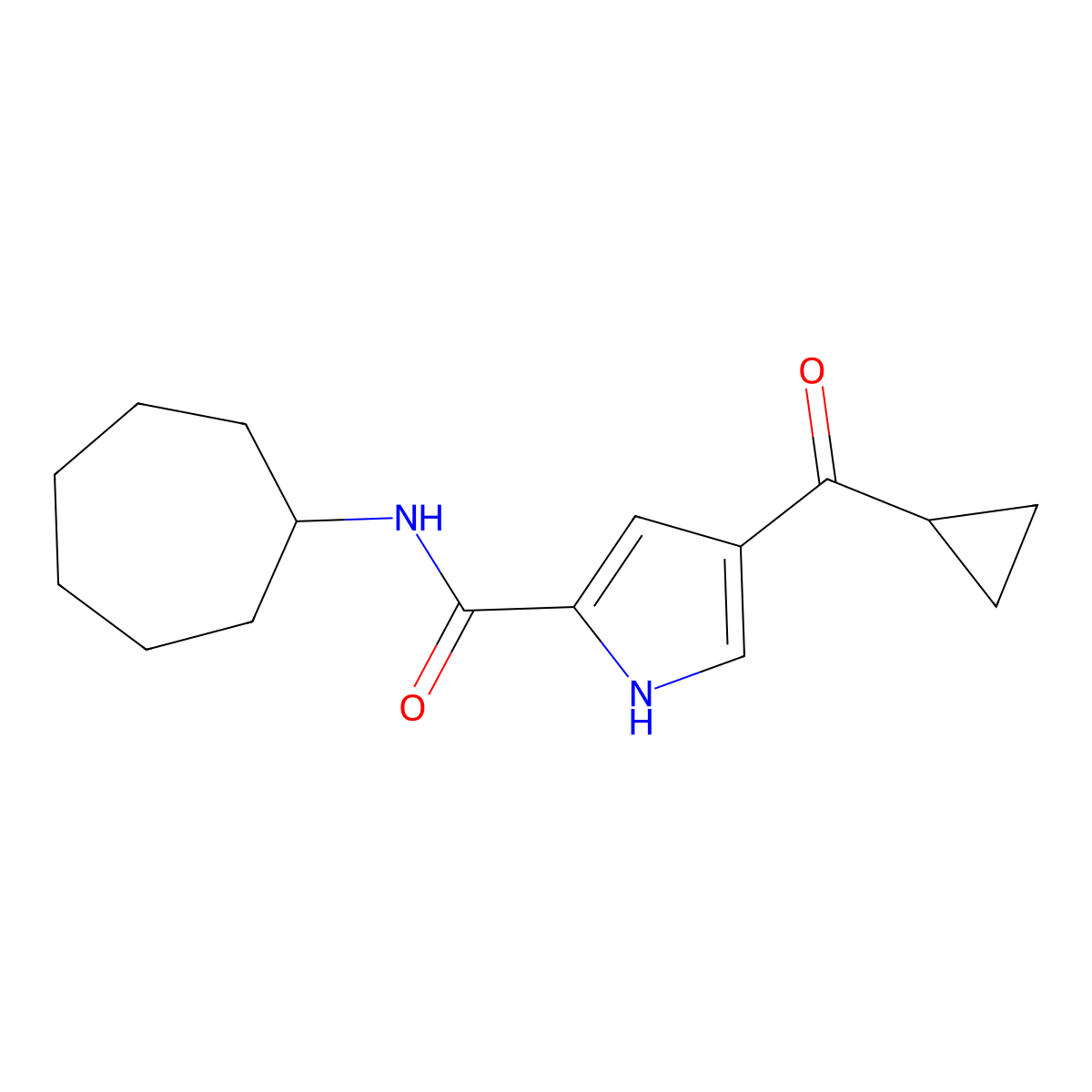 N-cycloheptyl-4-(cyclopropylcarbonyl)-1H-pyrrole-2-carboxamide molecular structure, CAS 860610-18-0