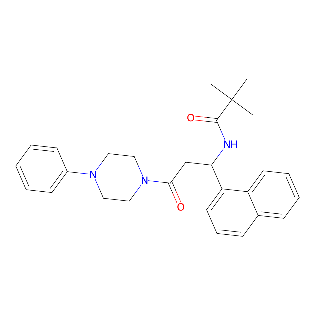 2,2-dimethyl-N-[1-(1-naphthyl)-3-oxo-3-(4-phenylpiperazino)propyl]propanamide molecular structure, CAS 860610-21-5