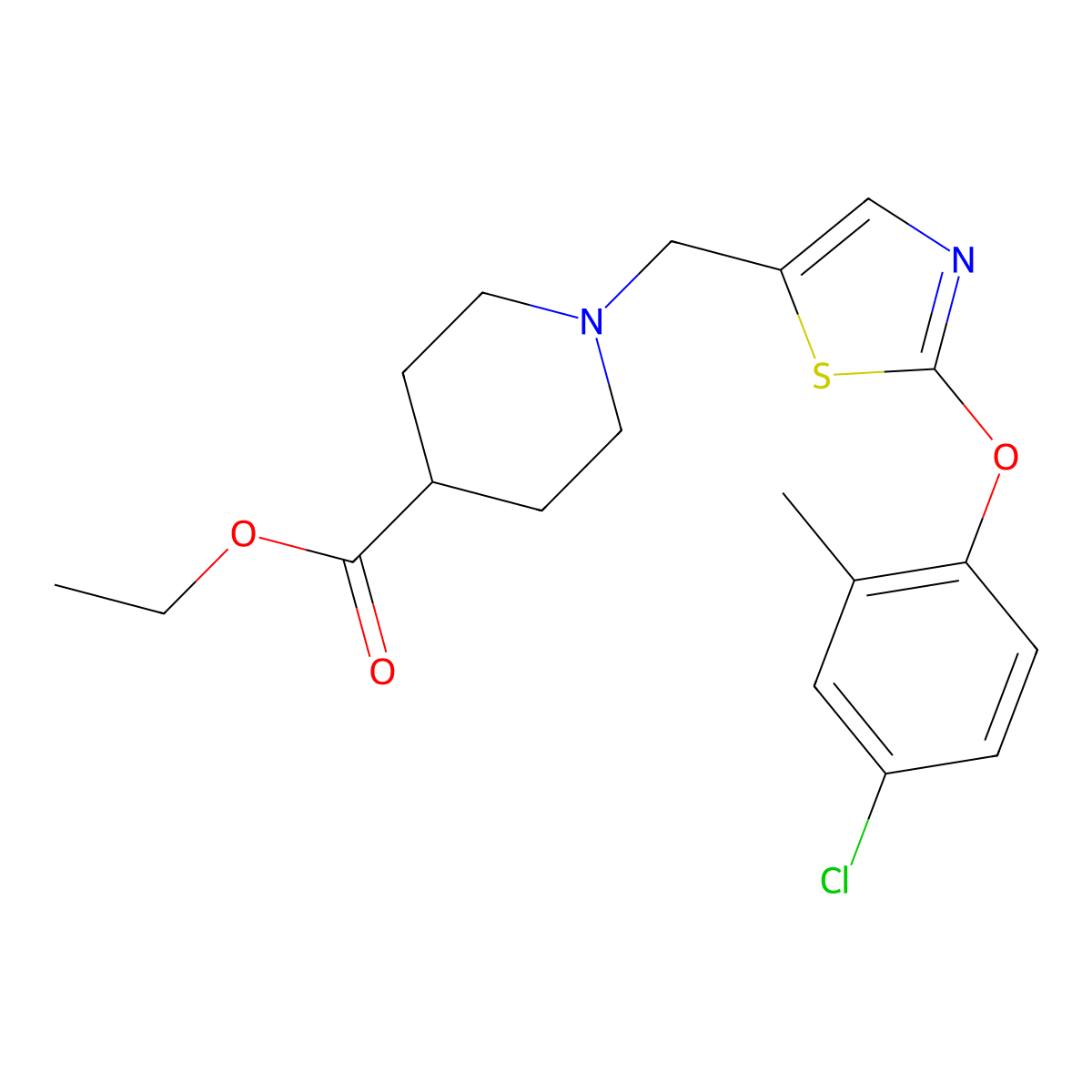 Ethyl 1-{[2-(4-chloro-2-methylphenoxy)-1,3-thiazol-5-yl]methyl}-4-piperidinecarboxylate molecular structure, CAS 860610-22-6