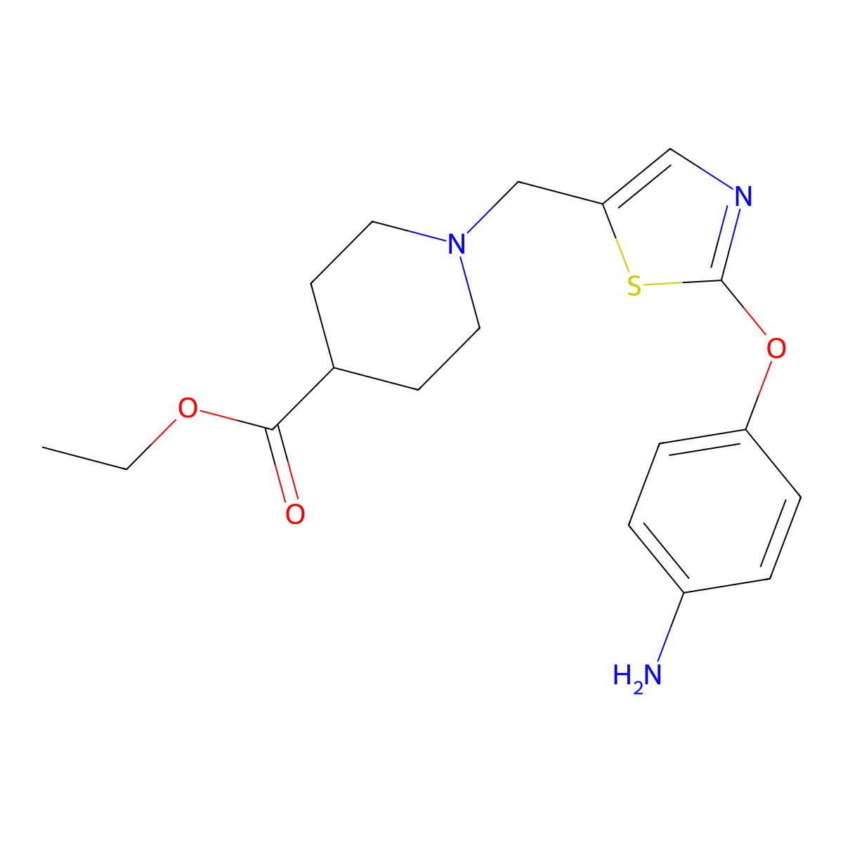 Ethyl 1-{[2-(4-aminophenoxy)-1,3-thiazol-5-yl]methyl}-4-piperidinecarboxylate molecular structure, CAS 860610-23-7