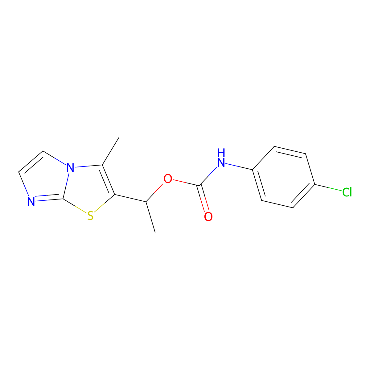 1-(3-methylimidazo[2,1-b][1,3]thiazol-2-yl)ethyl N-(4-chlorophenyl)carbamate molecular structure, CAS 860610-24-8