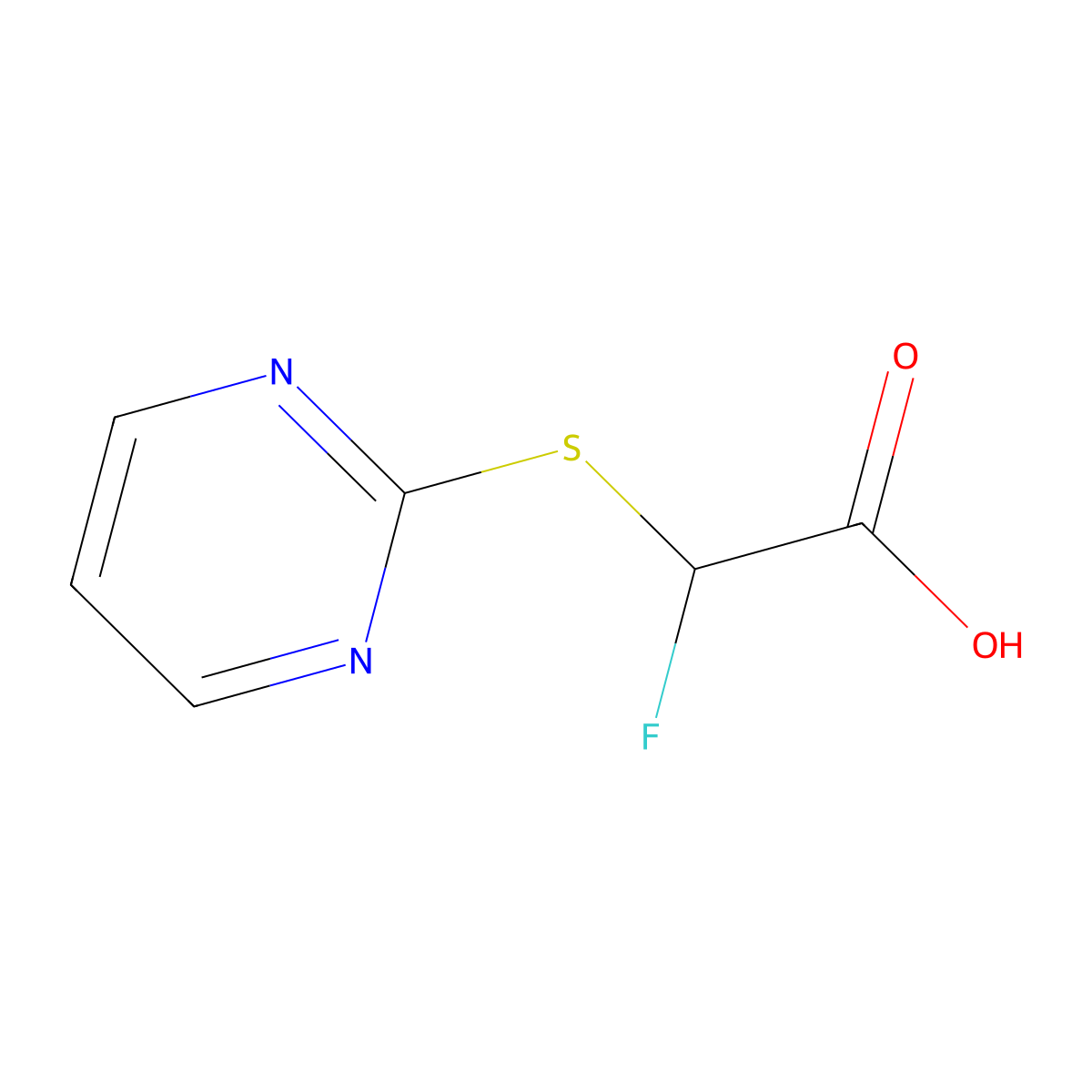 2-Fluoro-2-(2-pyrimidinylsulfanyl)acetic acid molecular structure, CAS 860610-27-1