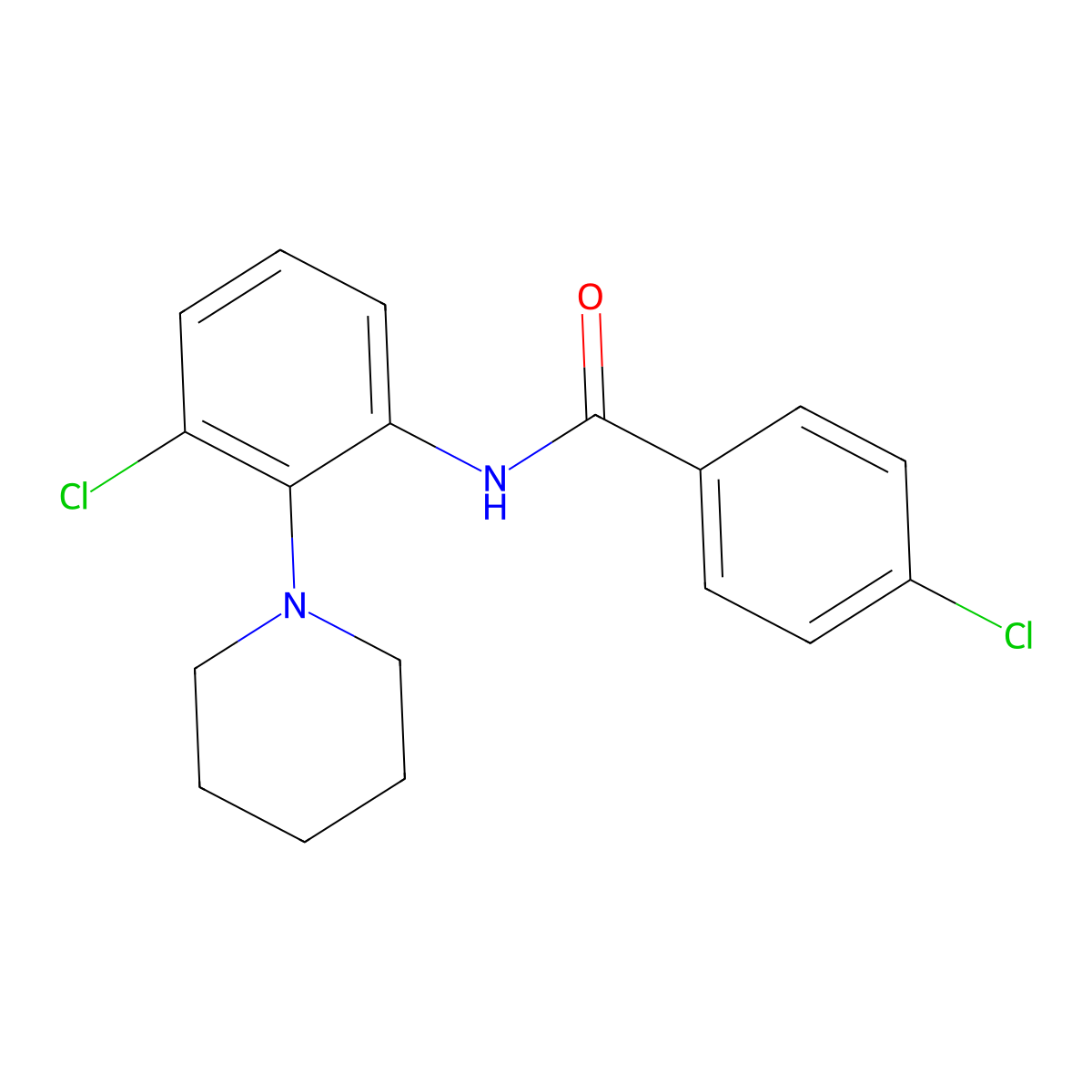 4-chloro-N-(3-chloro-2-piperidinophenyl)benzenecarboxamide molecular structure, CAS 860610-28-2