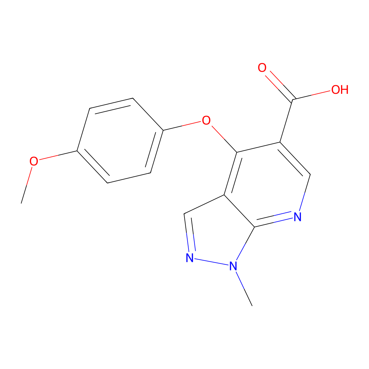 4-(4-methoxyphenoxy)-1-methyl-1H-pyrazolo[3,4-b]pyridine-5-carboxylic acid molecular structure, CAS 860610-38-4
