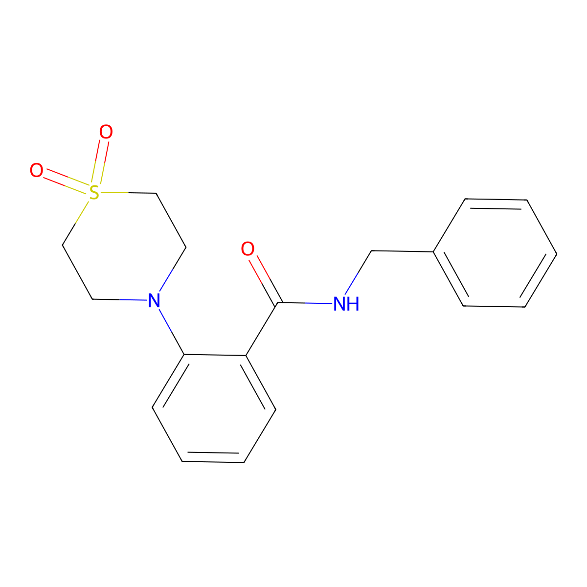 N-benzyl-2-(1,1-dioxo-1lambda~6~,4-thiazinan-4-yl)benzenecarboxamide molecular structure, CAS 860610-40-8