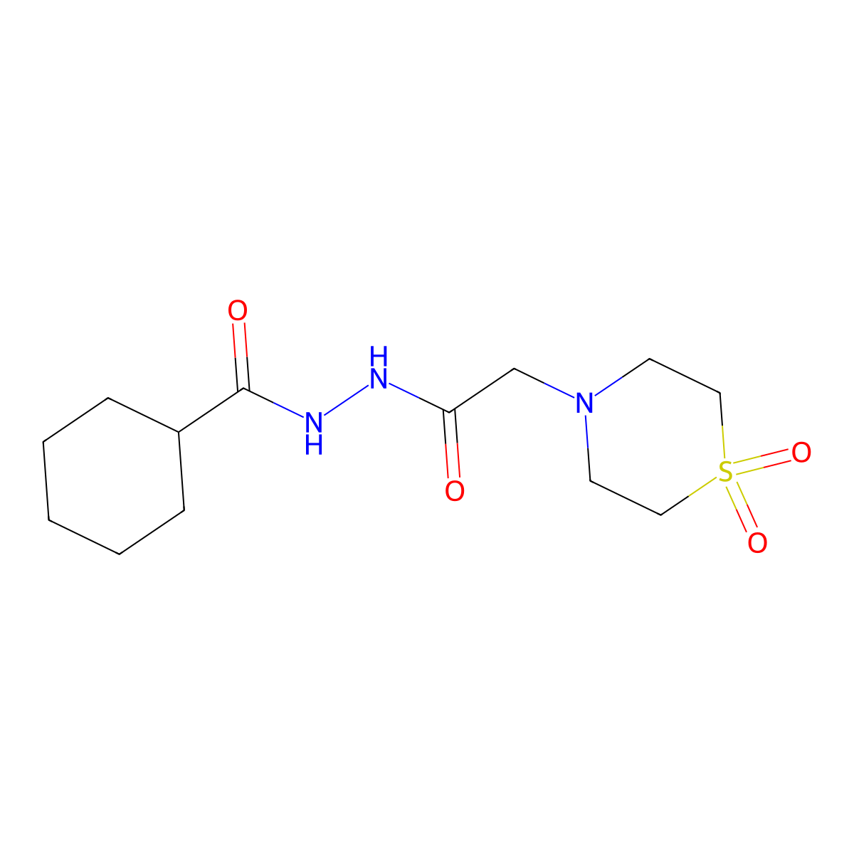 N'-(cyclohexylcarbonyl)-2-(1,1-dioxo-1lambda~6~,4-thiazinan-4-yl)acetohydrazide molecular structure, CAS 860610-43-1