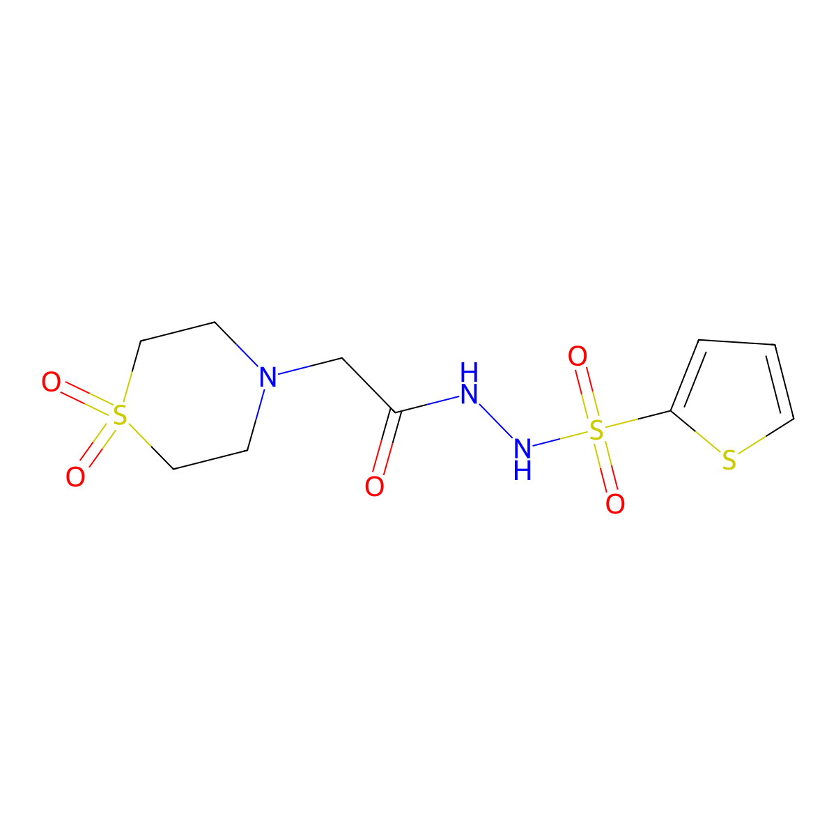 N'-[2-(1,1-dioxo-1lambda~6~,4-thiazinan-4-yl)acetyl]-2-thiophenesulfonohydrazide molecular structure, CAS 860610-44-2