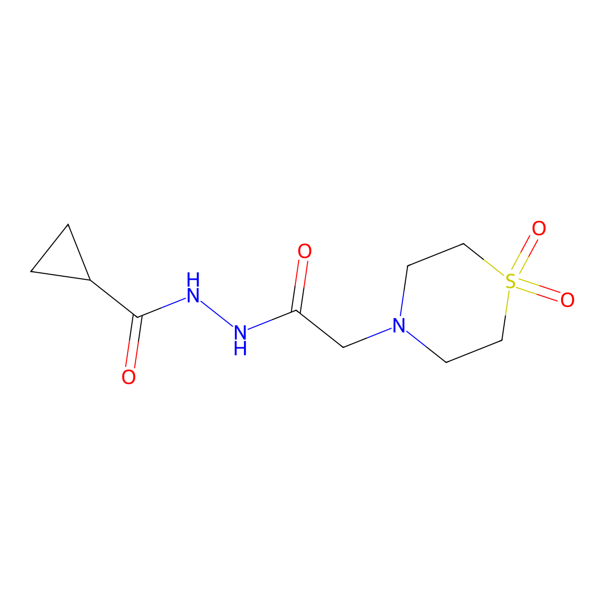 N'-[2-(1,1-dioxo-1,4-thiazinan-4-yl)acetyl]cyclopropanecarbohydrazide molecular structure, CAS 860610-46-4