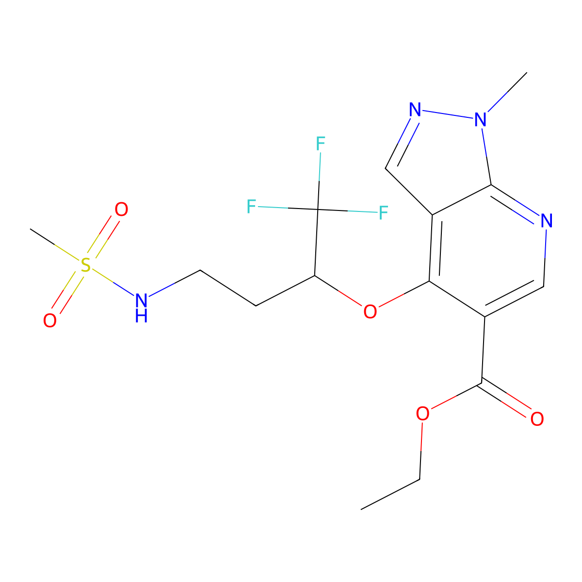 ethyl 1-methyl-4-[3-[(methylsulfonyl)amino]-1-(trifluoromethyl)propoxy]-1H-pyrazolo[3,4-b]pyridine-5-carboxylate molecular structure, CAS 860610-47-5