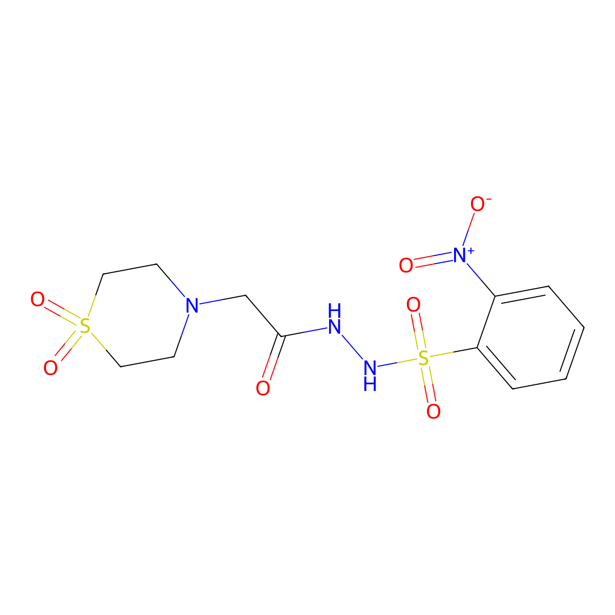 N'-[2-(1,1-dioxo-1lambda~6~,4-thiazinan-4-yl)acetyl]-2-nitrobenzenesulfonohydrazide molecular structure, CAS 860610-55-5