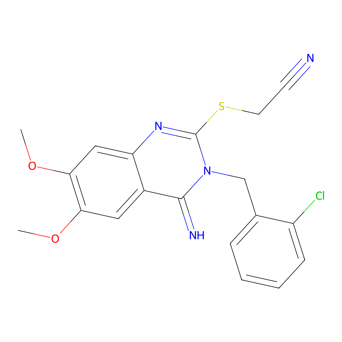 2-{[3-(2-Chlorobenzyl)-4-imino-6,7-dimethoxy-3,4-dihydro-2-quinazolinyl]sulfanyl}acetonitrile molecular structure, CAS 860610-64-6
