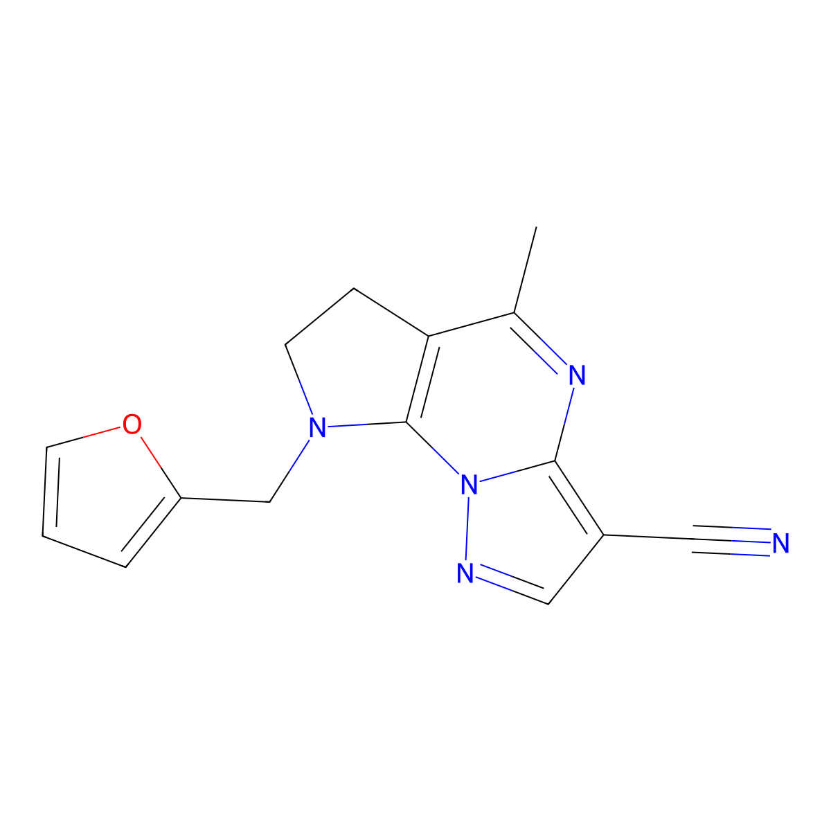 8-(2-furylmethyl)-5-methyl-7,8-dihydro-6H-pyrazolo[1,5-a]pyrrolo[3,2-e]pyrimidine-3-carbonitrile molecular structure, CAS 860610-68-0