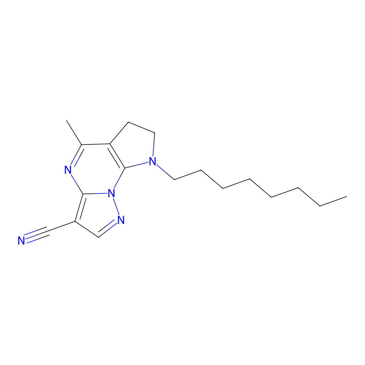 5-methyl-8-octyl-7,8-dihydro-6H-pyrazolo[1,5-a]pyrrolo[3,2-e]pyrimidine-3-carbonitrile molecular structure, CAS 860610-71-5