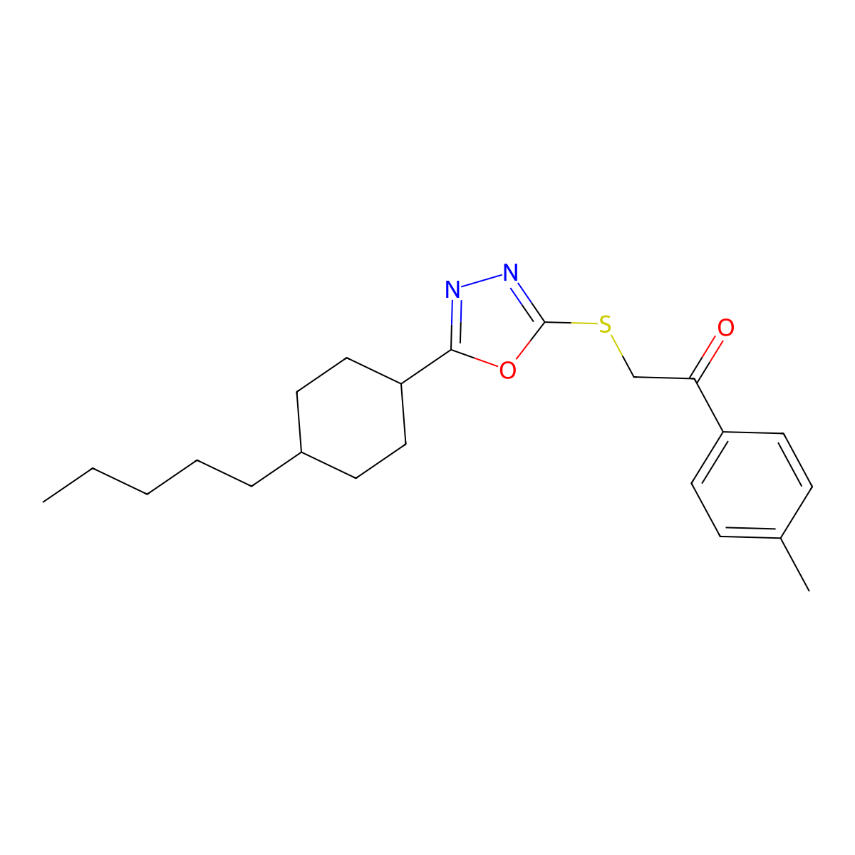 1-(4-Methylphenyl)-2-{[5-(4-pentylcyclohexyl)-1,3,4-oxadiazol-2-yl]sulfanyl}-1-ethanone molecular structure, CAS 860610-72-6