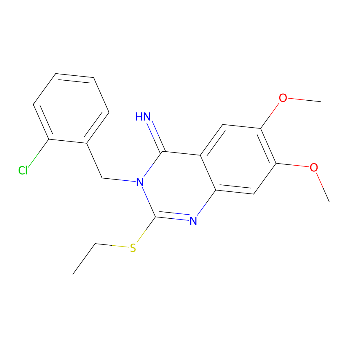 3-(2-chlorobenzyl)-2-(ethylsulfanyl)-6,7-dimethoxy-4(3H)-quinazolinimine molecular structure, CAS 860610-75-9