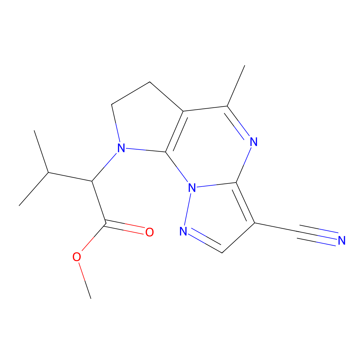 Methyl 3-cyano-6,7-dihydro-5-methyl-alpha-(1-methylethyl)-8H-pyrazolo[1,5-a]pyrrolo[3,2-e]pyrimidine-8-acetate molecular structure, CAS 860610-77-1