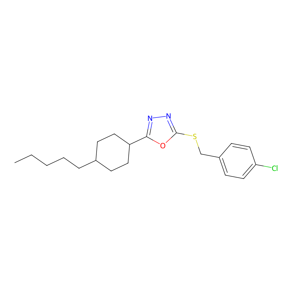 4-Chlorobenzyl 5-(4-pentylcyclohexyl)-1,3,4-oxadiazol-2-yl sulfide molecular structure, CAS 860610-79-3