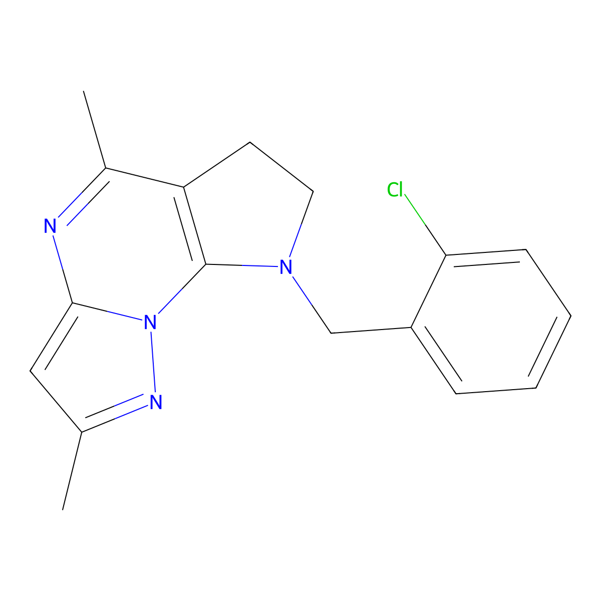 8-(2-chlorobenzyl)-2,5-dimethyl-7,8-dihydro-6H-pyrazolo[1,5-a]pyrrolo[3,2-e]pyrimidine molecular structure, CAS 860610-80-6