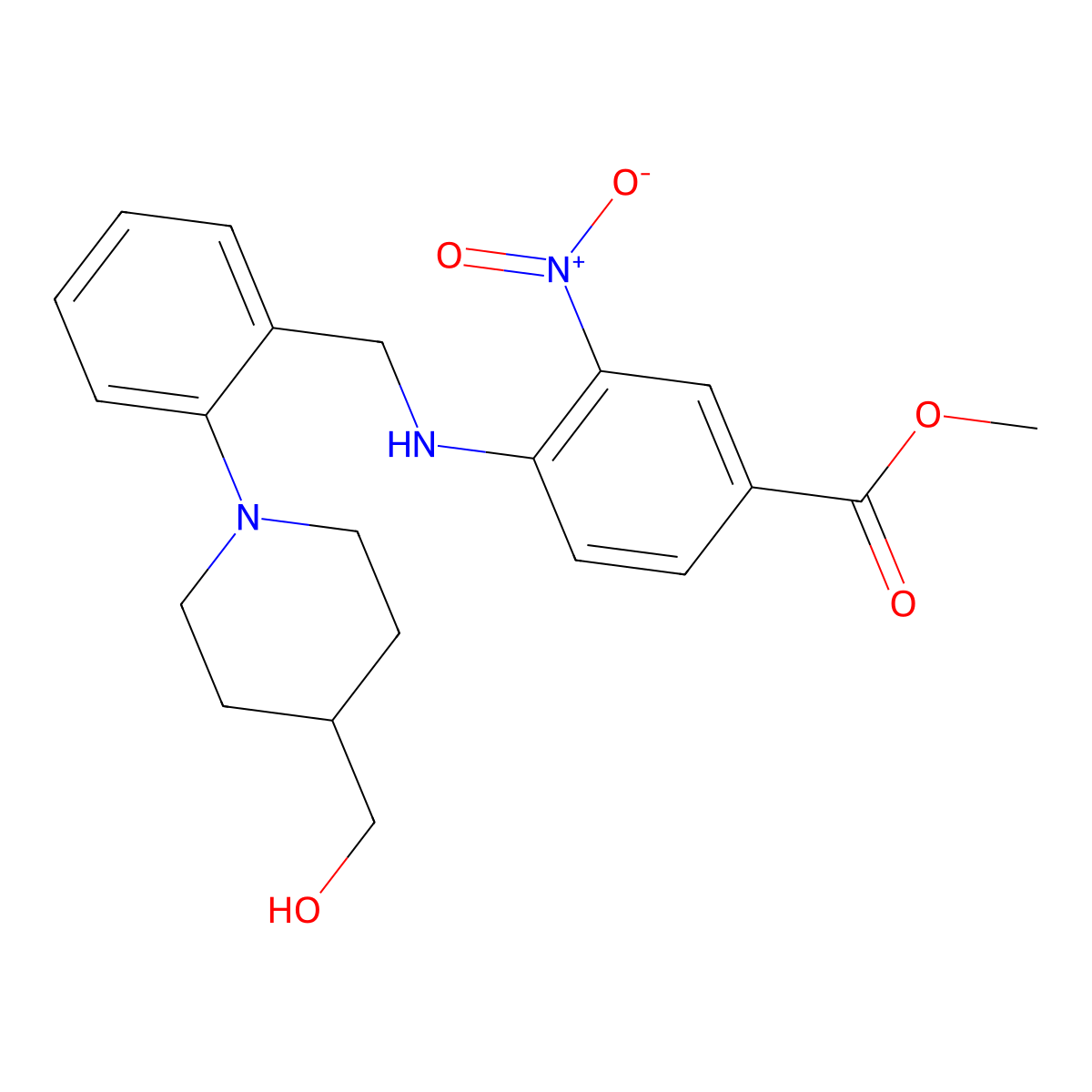 Methyl 4-({2-[4-(hydroxymethyl)piperidino]benzyl}amino)-3-nitrobenzenecarboxylate molecular structure, CAS 860610-85-1