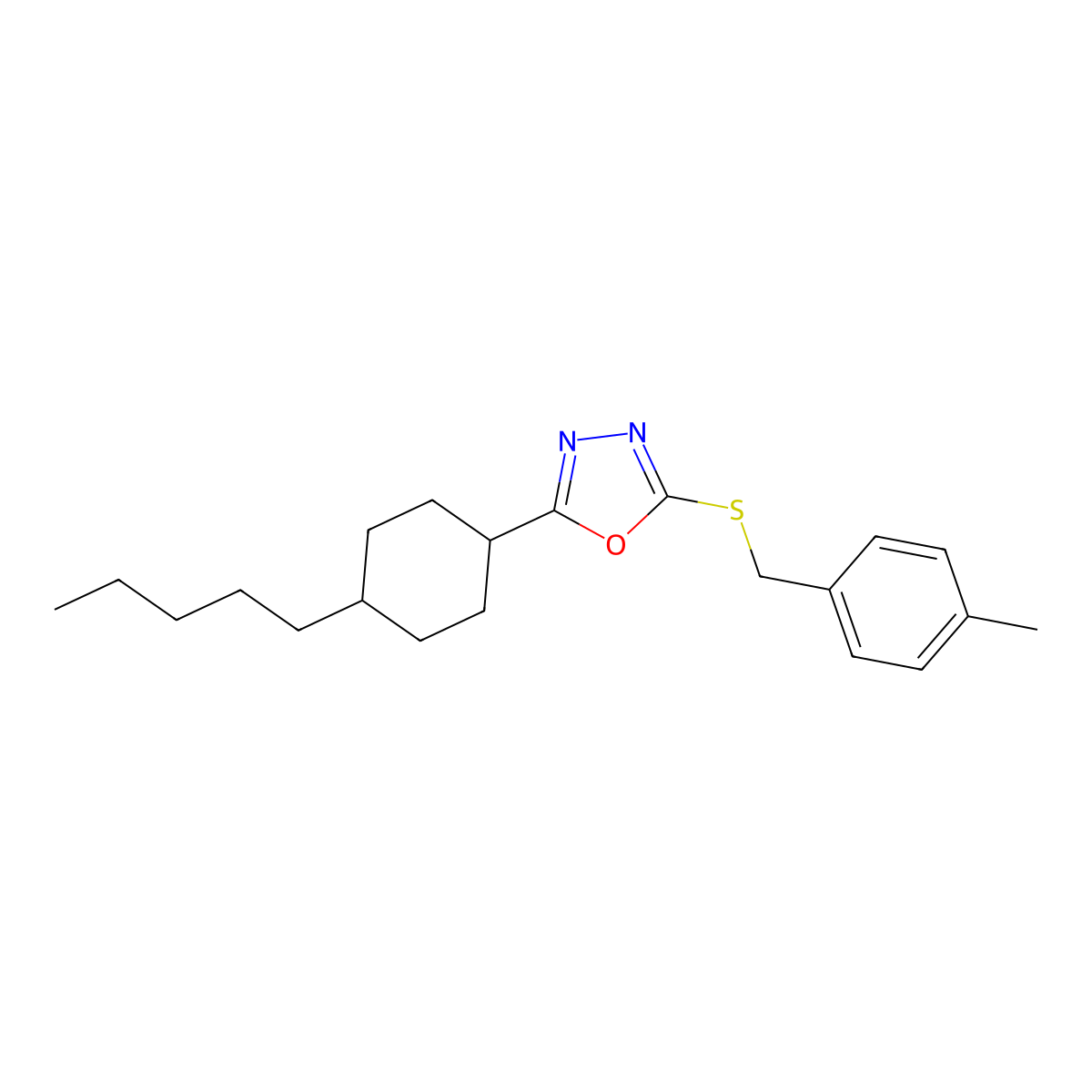 4-Methylbenzyl 5-(4-pentylcyclohexyl)-1,3,4-oxadiazol-2-yl sulfide molecular structure, CAS 860610-91-9
