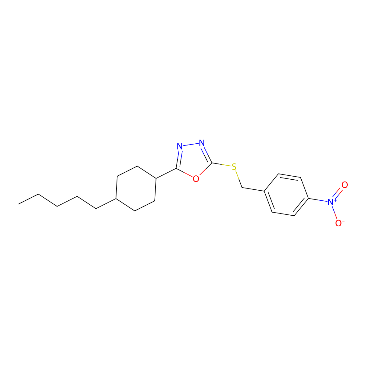 2-[(4-Nitrobenzyl)sulfanyl]-5-(4-pentylcyclohexyl)-1,3,4-oxadiazole molecular structure, CAS 860610-94-2