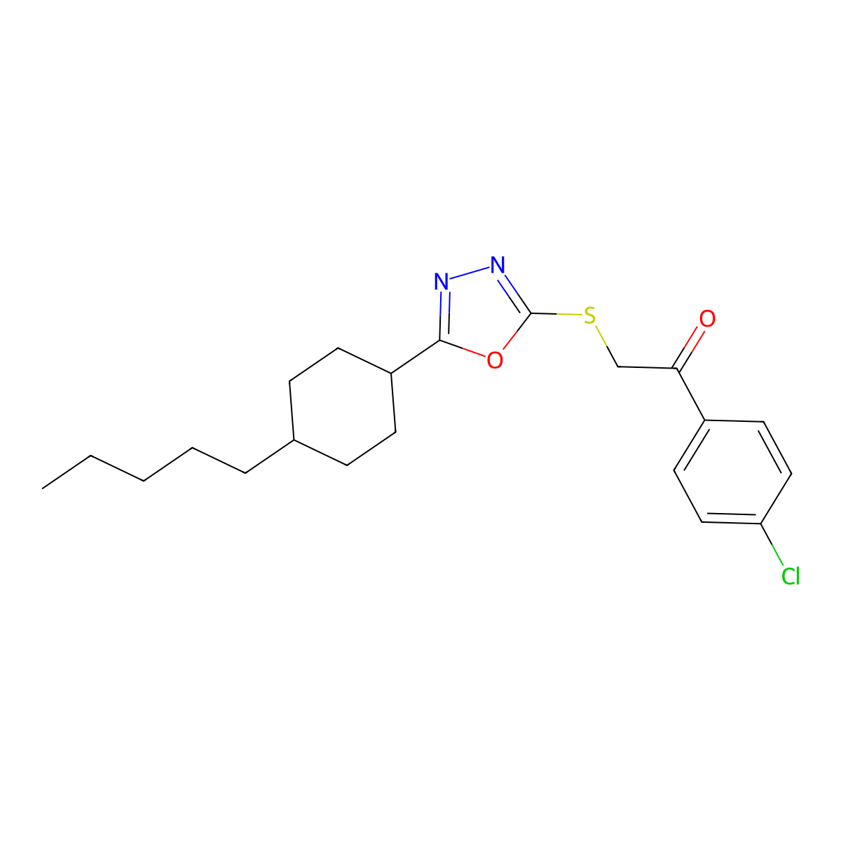 1-(4-Chlorophenyl)-2-{[5-(4-pentylcyclohexyl)-1,3,4-oxadiazol-2-yl]sulfanyl}-1-ethanone molecular structure, CAS 860610-97-5