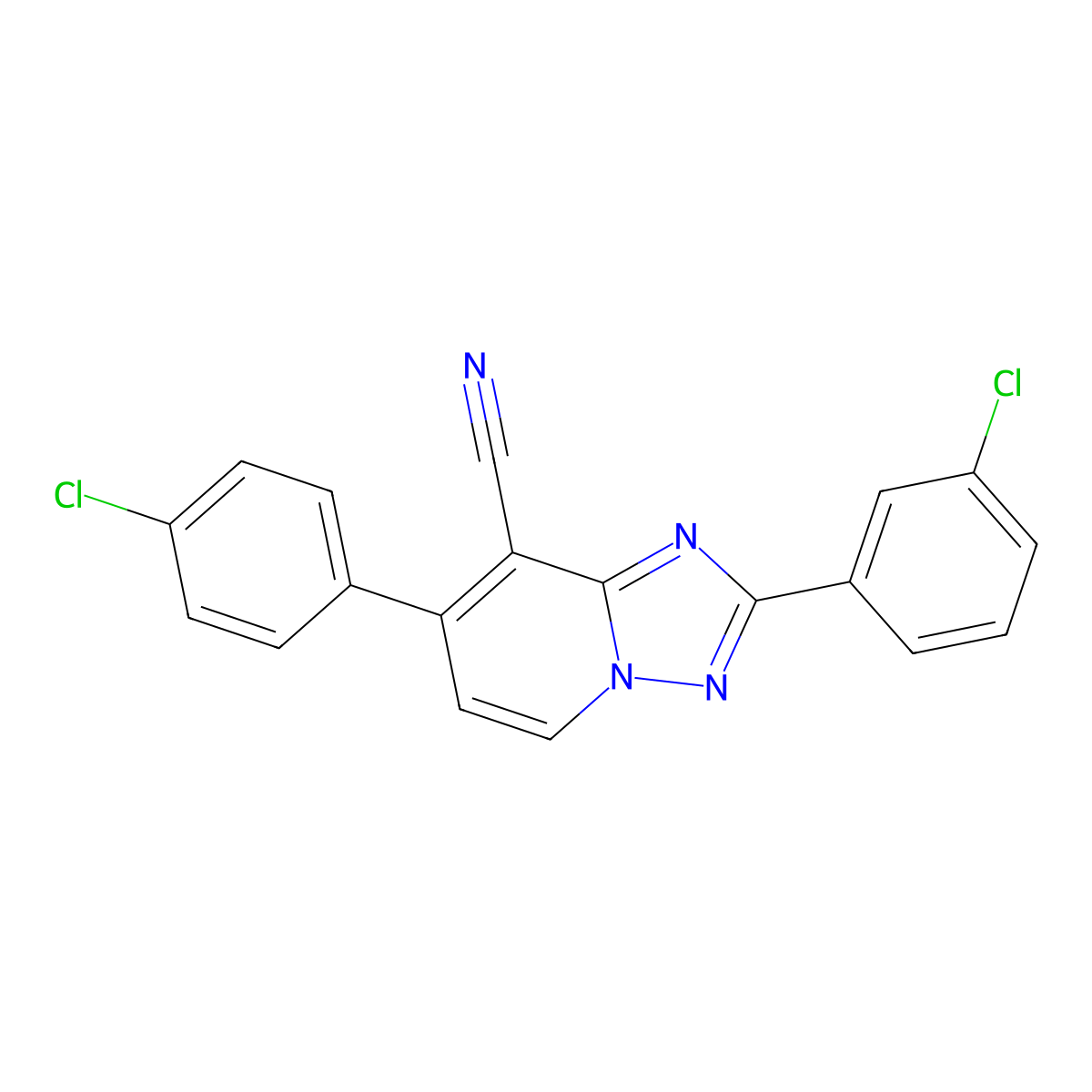 2-(3-Chlorophenyl)-7-(4-chlorophenyl)-[1,2,4]triazolo[1,5-a]pyridine-8-carbonitrile molecular structure, CAS 860610-99-7