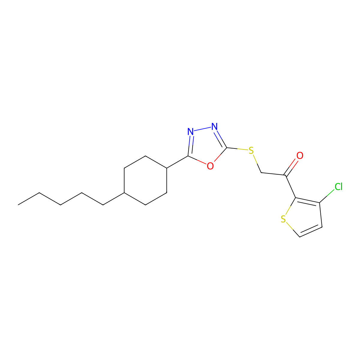 1-(3-Chloro-2-thienyl)-2-{[5-(4-pentylcyclohexyl)-1,3,4-oxadiazol-2-yl]sulfanyl}-1-ethanone molecular structure, CAS 860611-05-8