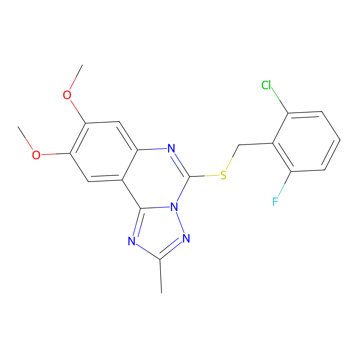 5-[(2-Chloro-6-fluorobenzyl)sulfanyl]-8,9-dimethoxy-2-methyl[1,2,4]triazolo[1,5-c]quinazoline molecular structure, CAS 860611-08-1