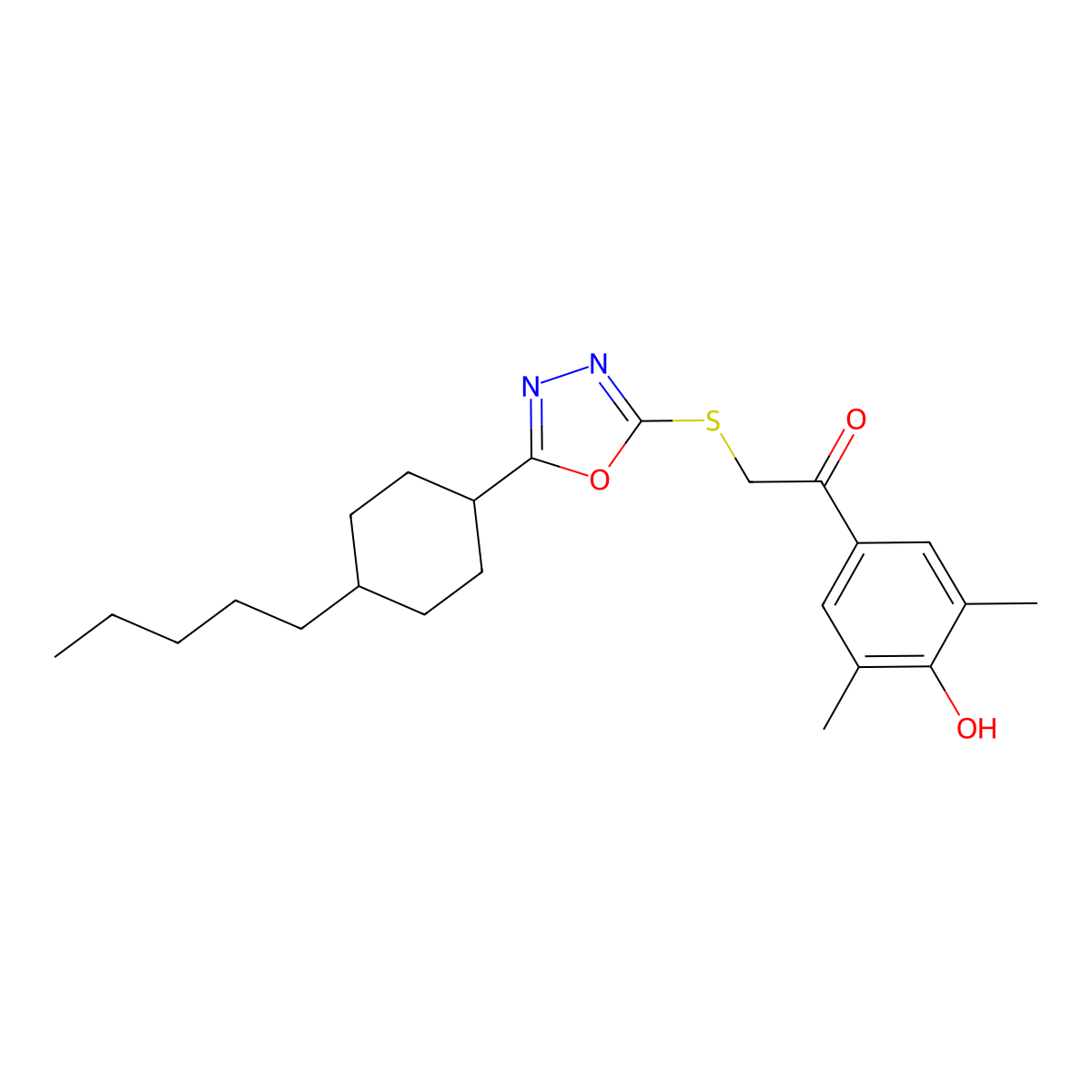 1-(4-Hydroxy-3,5-dimethylphenyl)-2-{[5-(4-pentylcyclohexyl)-1,3,4-oxadiazol-2-yl]sulfanyl}-1-ethanone molecular structure, CAS 860611-09-2