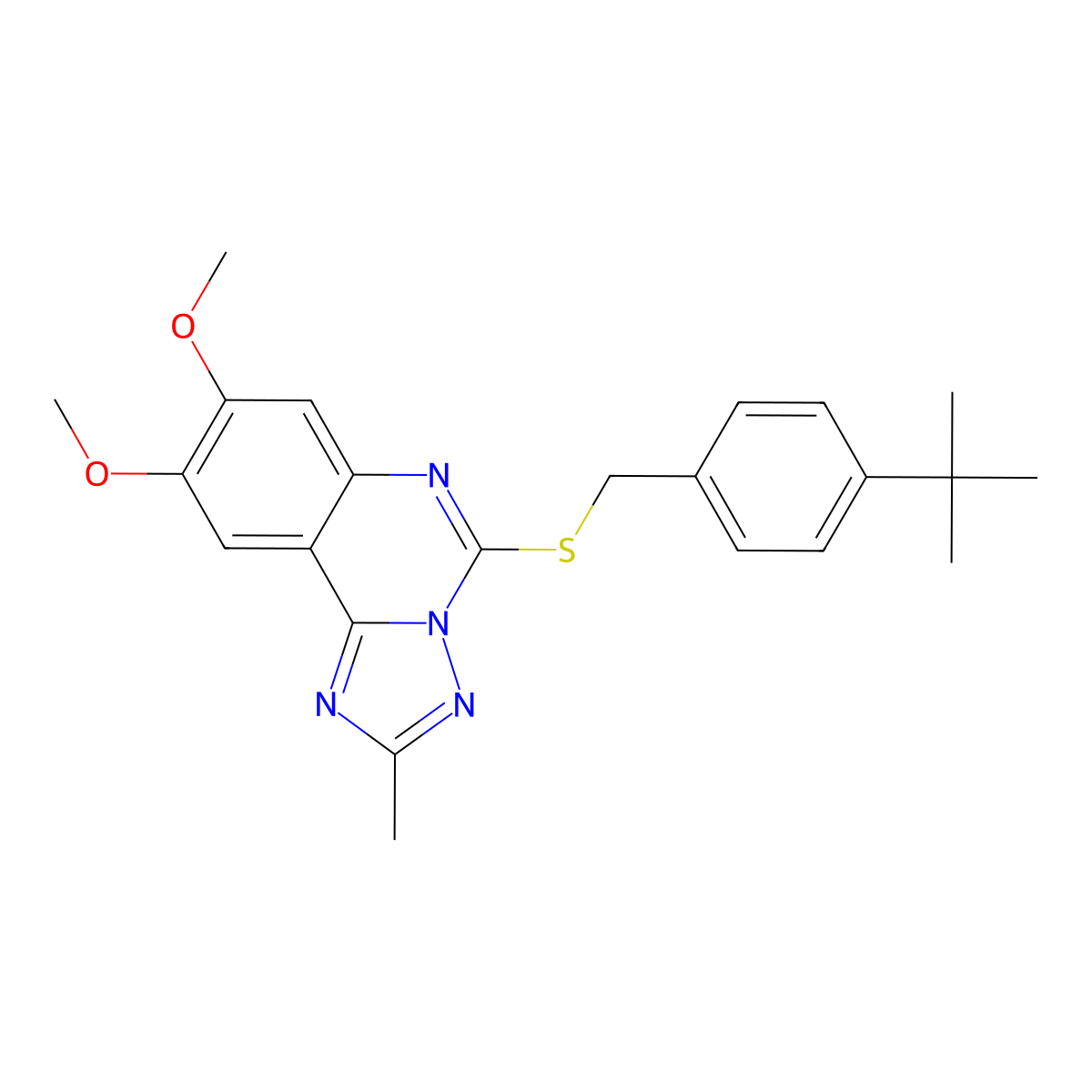 5-[[[4-(1,1-Dimethylethyl)phenyl]methyl]thio]-8,9-dimethoxy-2-methyl[1,2,4]triazolo[1,5-c]quinazoline molecular structure, CAS 860611-16-1