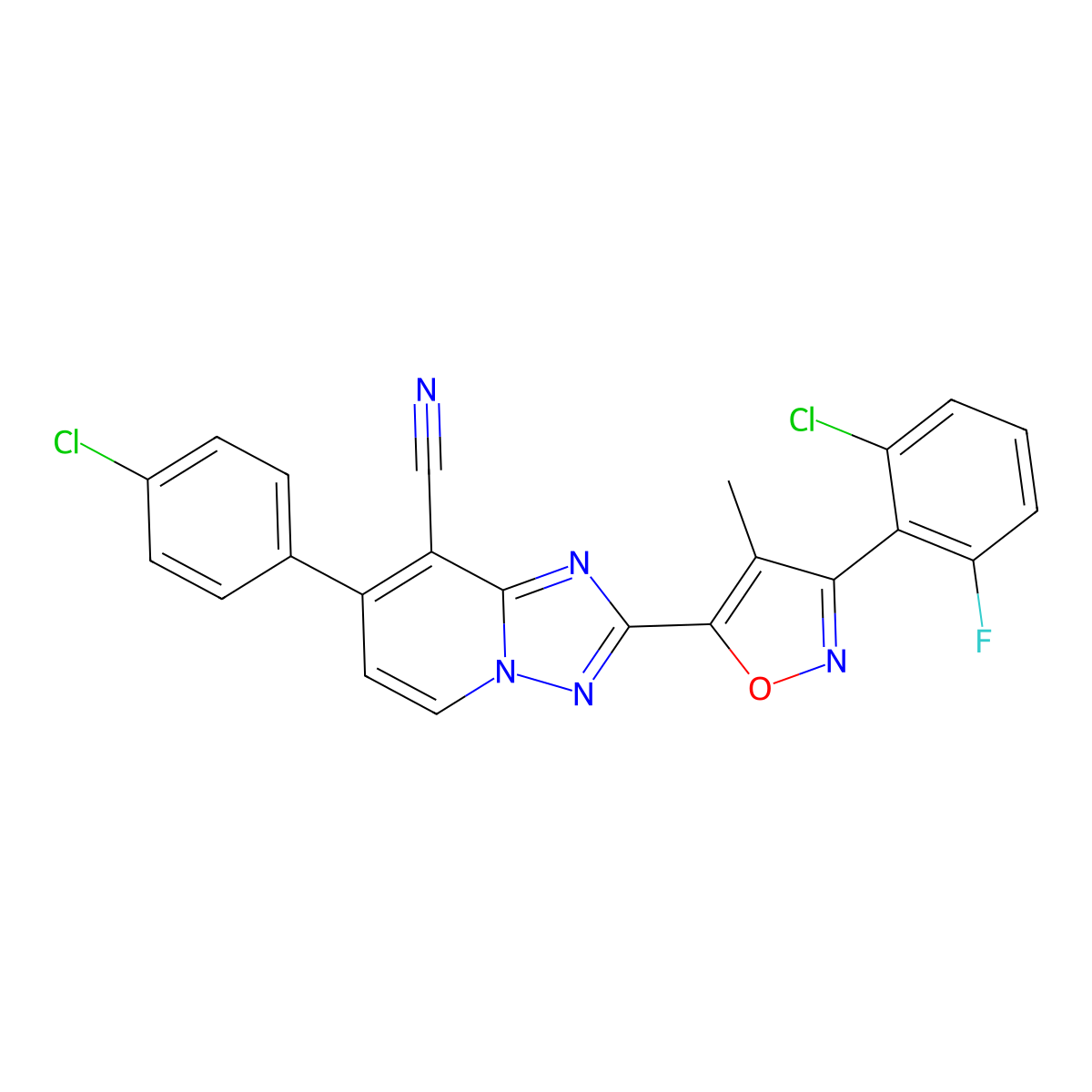 2-[3-(2-Chloro-6-fluorophenyl)-4-methyl-1,2-oxazol-5-yl]-7-(4-chlorophenyl)-[1,2,4]triazolo[1,5-a]pyridine-8-carbonitrile molecular structure, CAS 860611-27-4