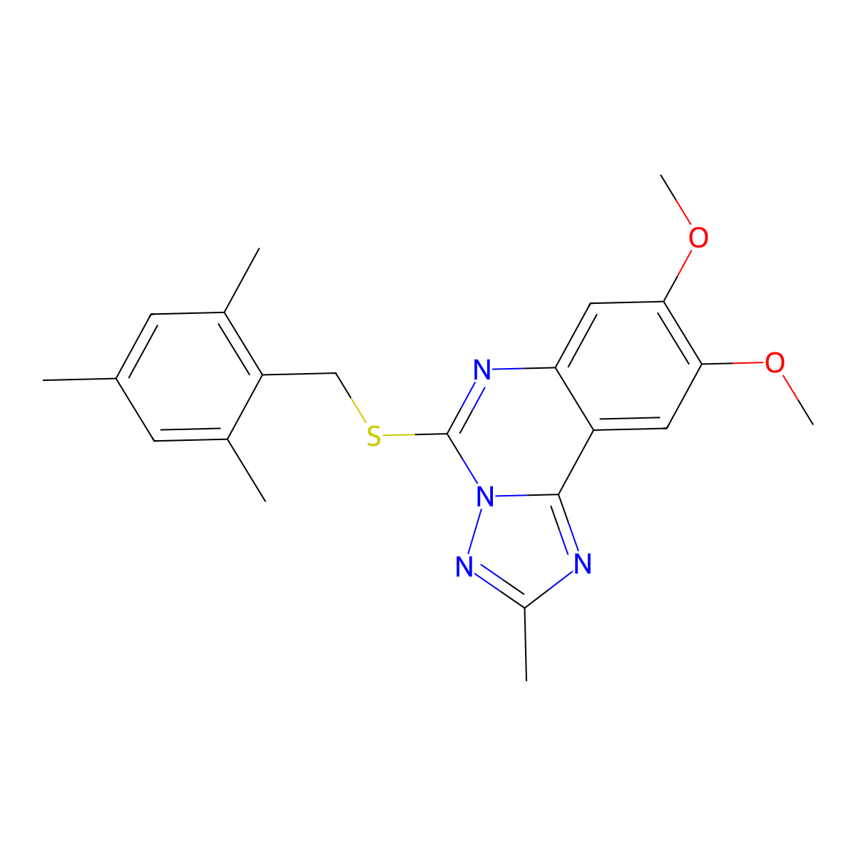5-[(Mesitylmethyl)sulfanyl]-8,9-dimethoxy-2-methyl[1,2,4]triazolo[1,5-c]quinazoline molecular structure, CAS 860611-29-6