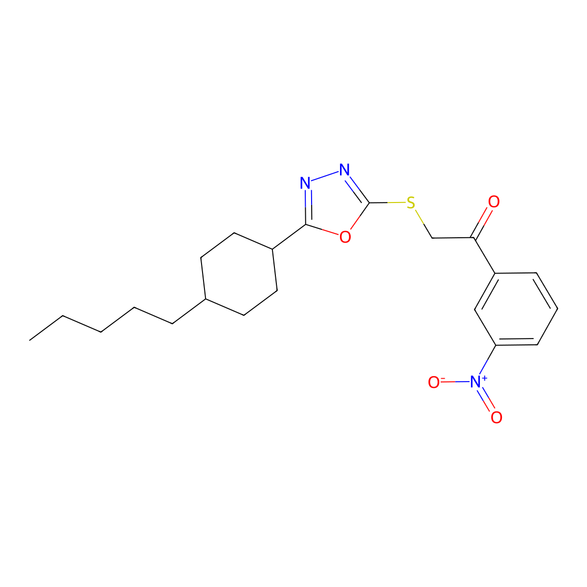 1-(3-Nitrophenyl)-2-{[5-(4-pentylcyclohexyl)-1,3,4-oxadiazol-2-yl]sulfanyl}-1-ethanone molecular structure, CAS 860611-30-9